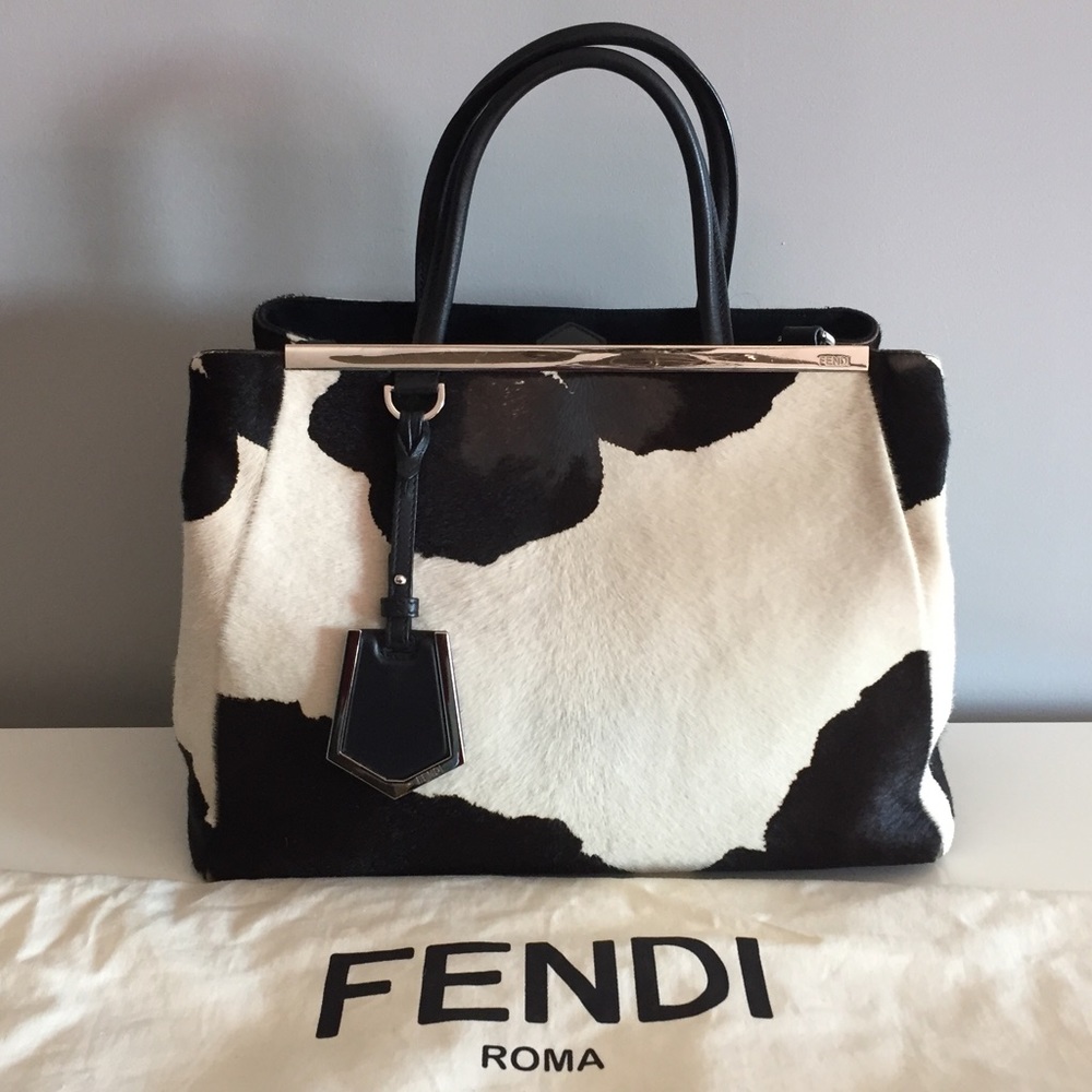Used Fendi 2jours handbag calf hair cow